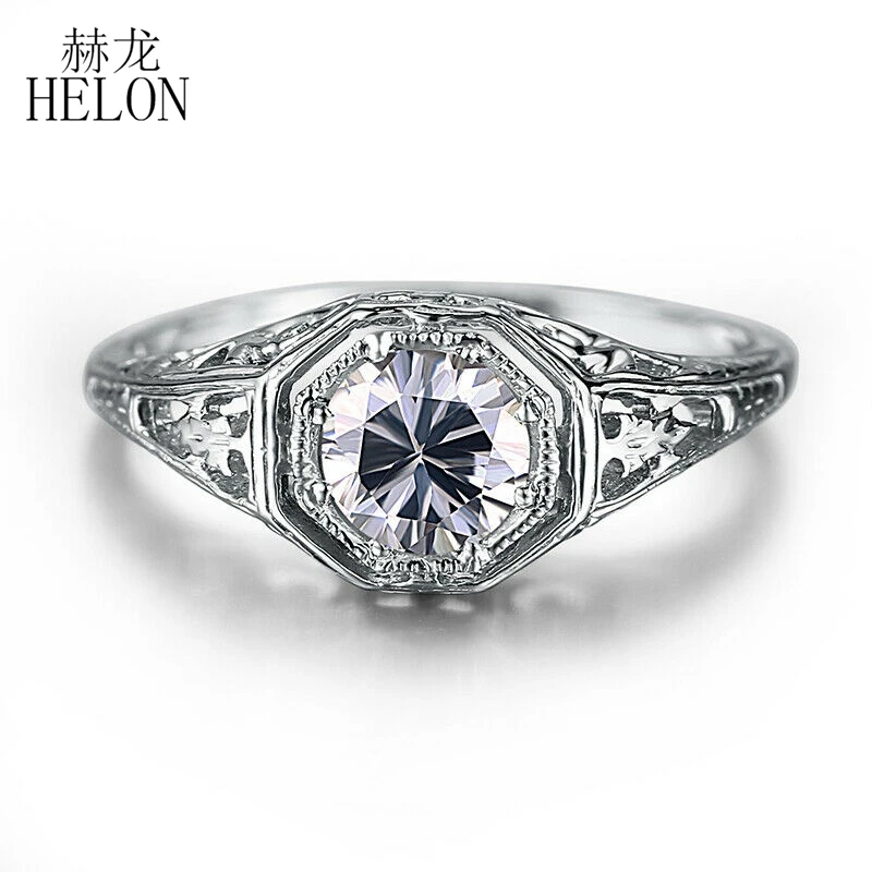 

HELON Moissanite Ring Sterling Silver 925 Women Vintage Jewelry 0.4ct VVS/GH Test Positive Moissanite Diamonds Engagement Ring