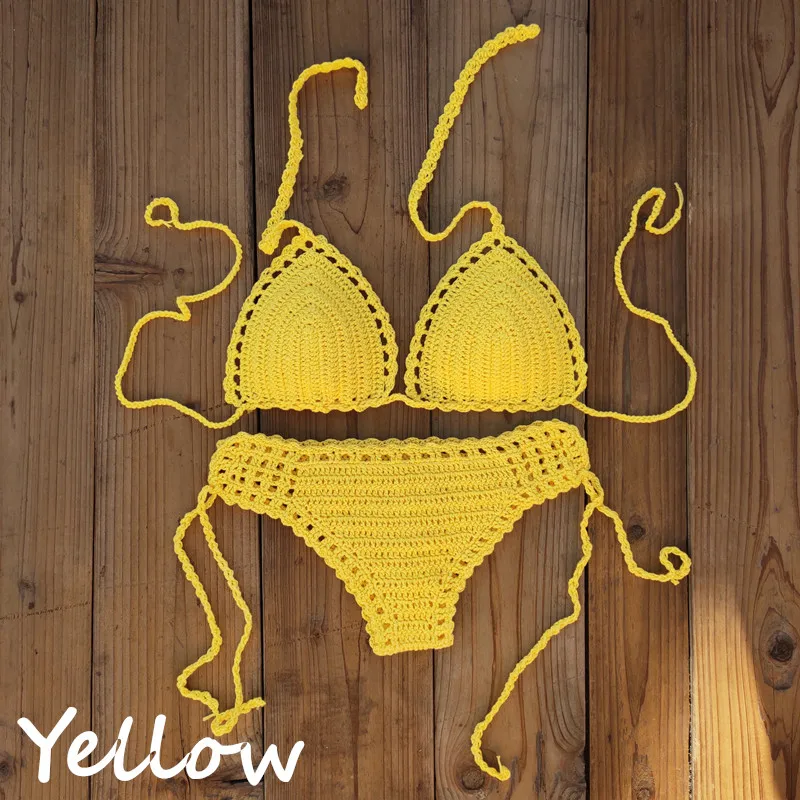 11 ручной работы вязаный крючком бикини пуш-ап комплект купальников с подкладкой