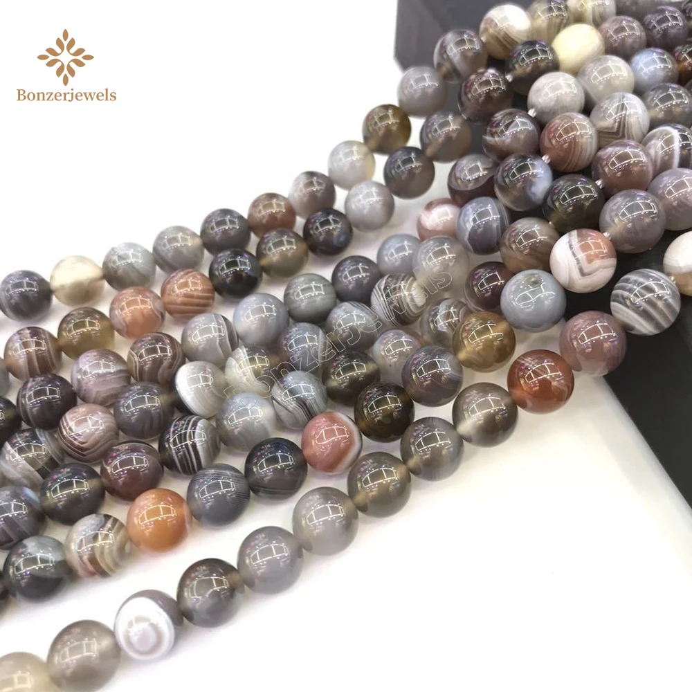 

Natural Gray Striped Botswana Agates Round Loose Gem Stone Beads 6 8 10 MM 15" Strand Pick Size For Jewelry DIY