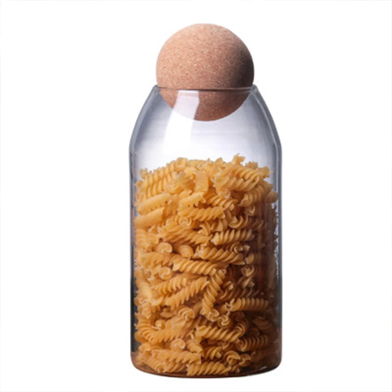 

Transparent High Borosilicate Glass Storage Jar Set Round Wood Plug Sealed 1200ml Food Grains Tea Storage Box Seasoning Bottles