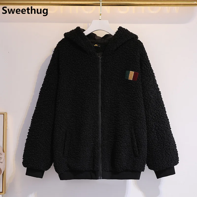 

2021 Ladies Autumn Winter Plus Size 3XL 4XL 5XL 6XL Hoodie Jacket For Women Large Long Sleeve Loose Pocket Zipper Fleece Coat