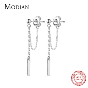 Женские серьги-гвоздики MODIAN из стерлингового серебра 925 пробы с цепочкой геометрического дизайна, изящная бижутерия, 3 цвета