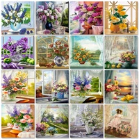 gatyztory oil painting by numbers window handpaintged draw on canvas flower vase crafts for adults living room decoration diy gi