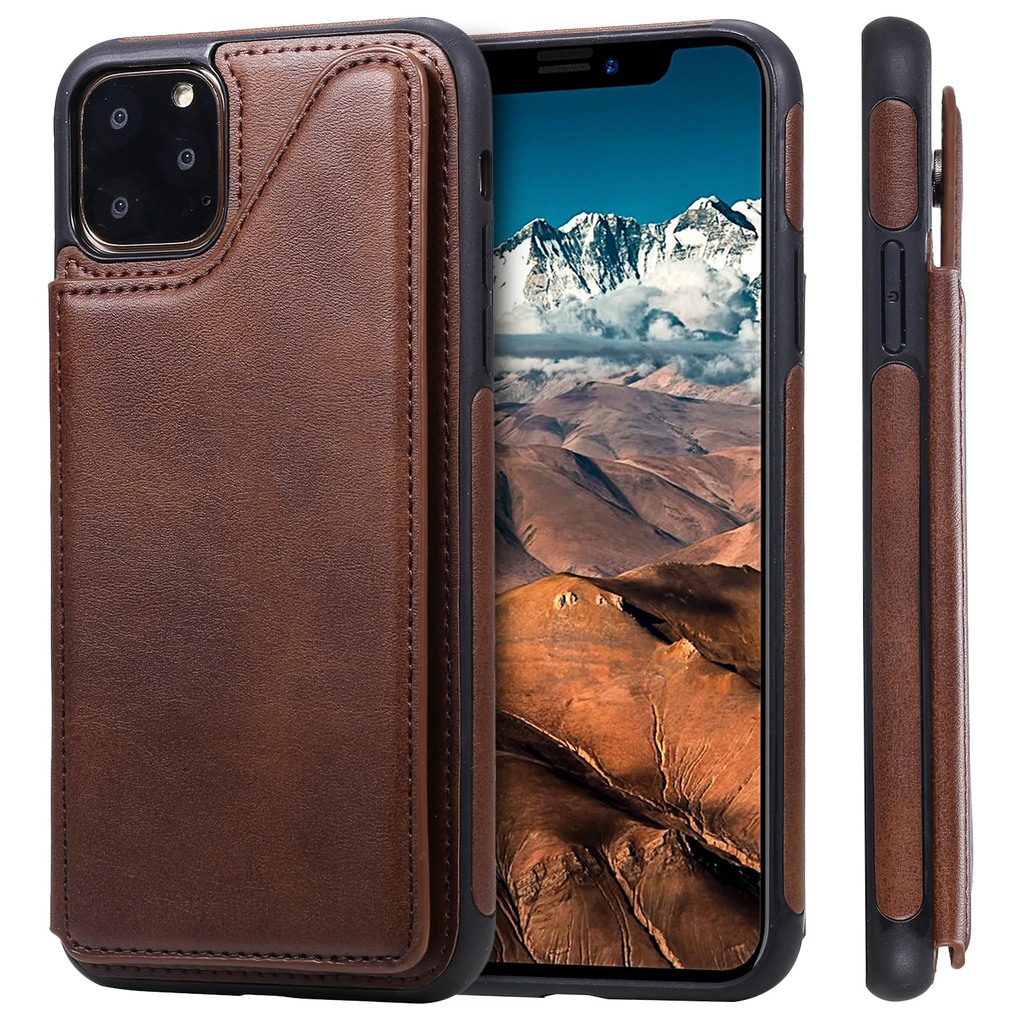 Ретро Чехол из искусственной кожи чехол для IPhone 11 Pro X Xr XS Max слот для карт держатель для samsung S10E S9 S10 Plus 5G Note 9 10 задняя крышка - Цвет: Темно-коричневый