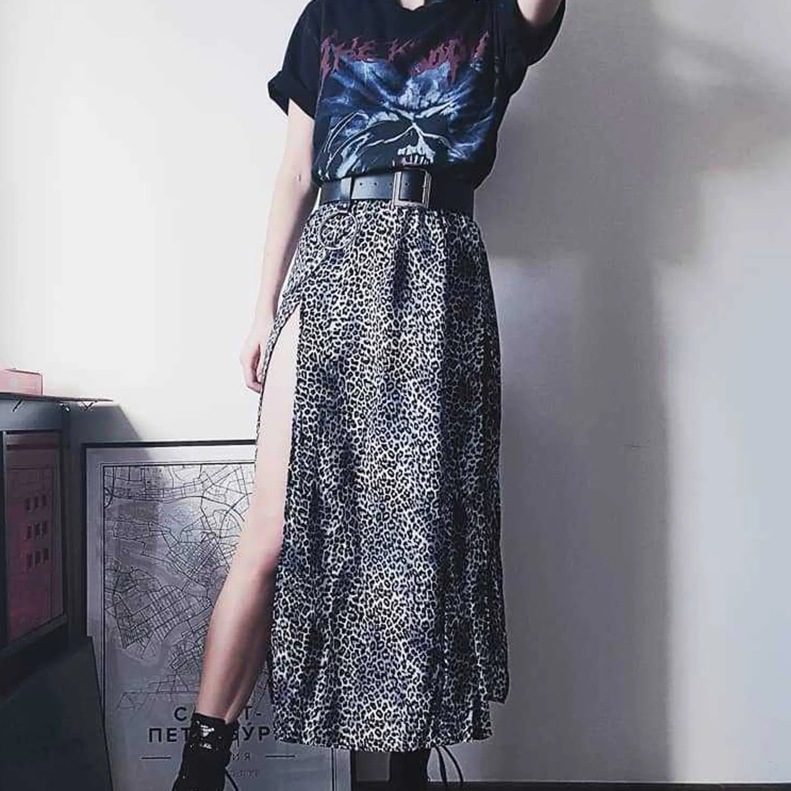 Юбка Женская Длинная с леопардовым принтом модная повседневная эластичная юбка