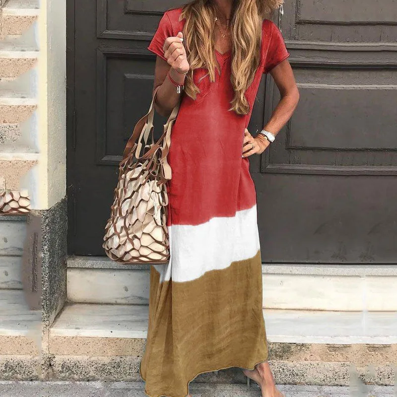 Женское длинное платье в стиле бохо размера плюс повседневное свободное цветное