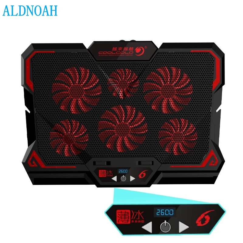 ALDNOAH 17inch Gaming Laptop Cooler Six Fan Led Screen Two USB Port 2600RPM Laptop Cooling Pad Notebook Stand For Laptop ALDNOAH 17inch Gaming Laptop Cooler Six Fan Led Screen Two USB Port 2600RPM Laptop Cooling Pad Notebook Stand For Laptop