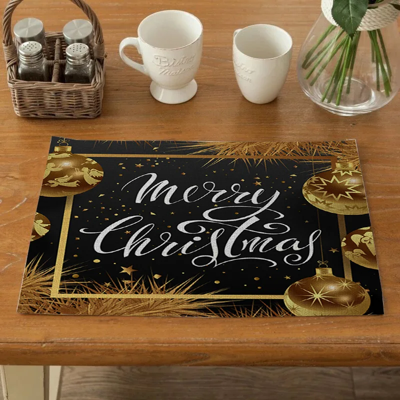 SEAAN Dark Christmas Decor Tableware Durable Dinner Table Placemat Tea Party Kitchen Accessories Bowl Cup Pads Drink Coasters