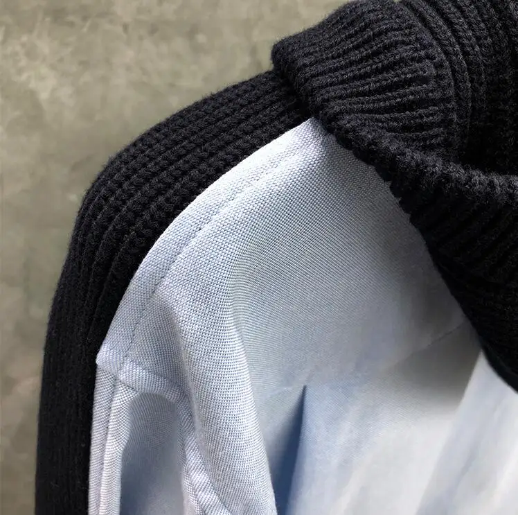 

2021 Fashion TB THOM Brand Sweaters Men Slim Fit Hooded Cardigan Clothing Patchwork Solid Wool Spring Autumn Casual Coat
