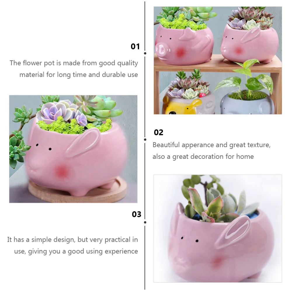 

4Pcs Adorable Rabbit Shape Flower Pots Ceramic Succulents Pots Home Decors