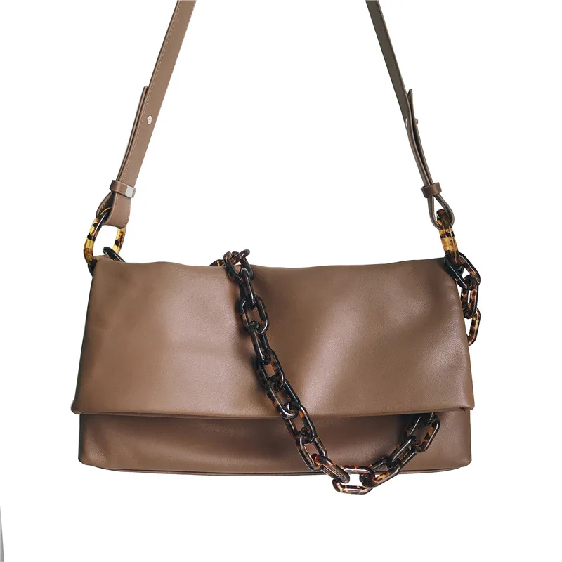 

Chain soft bag 2021 spring new commute leather soft cowhide one-shoulder slant high-capacity bag girl