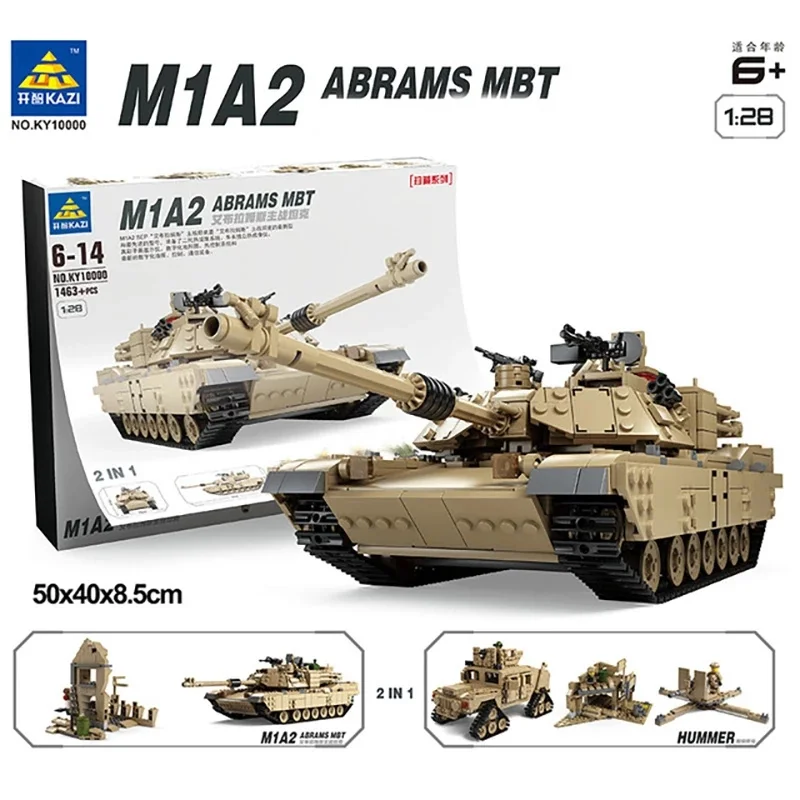 1463 шт. Kaizhi KY10000 Hummer M1A2 Abrams основной боевой танк мальчик Военные мелкие частицы
