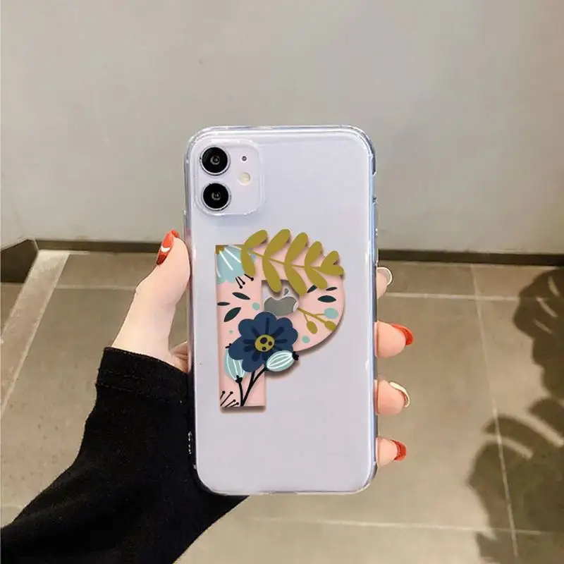 

Initials Flower initials A S Phone Case Transparent for iPhone 6 7 8 11 12 s mini pro X XS XR MAX Plus