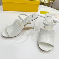 italian 100feifan brand new crystal patent leather high heeled sandals metal logo heels australian magic crystal buckle star