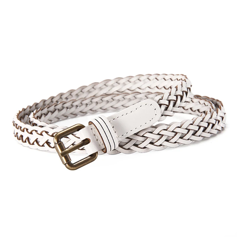 PL008 white style1 COWATHER женский ремень модный дизайн Топ garde из коровьей кожи женский ремень из воловьей кожи винтажный вязаный pin пояс на пряжке - Цвет: PL008 white style1