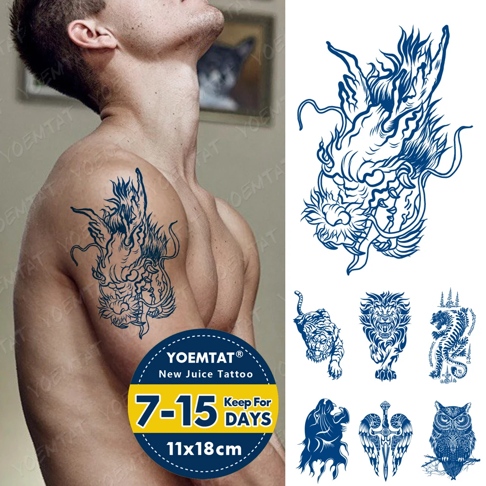 

Juice Lasting Ink Tattoos Body Art Waterproof Temporary Tattoo Sticker Dragon Totem Tatoo Arm Fake Lion Tiger Animal Tatto