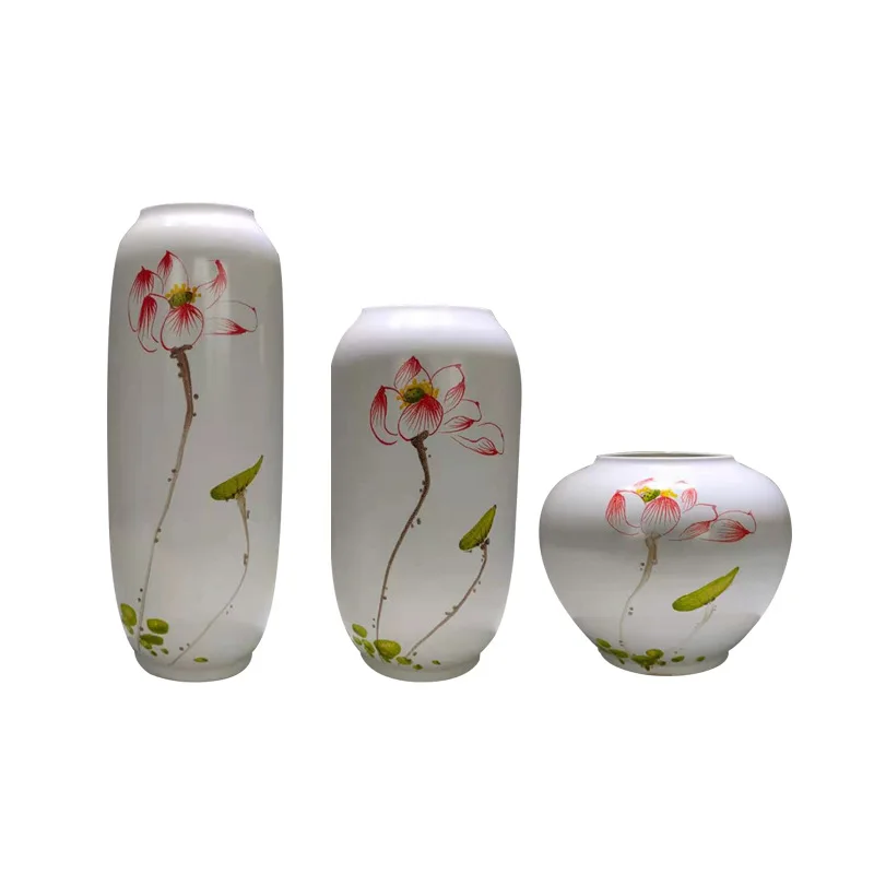 

Simple White Porcelain Lotus Flower Handpaint Ceramic Flower Vase For Home Decor