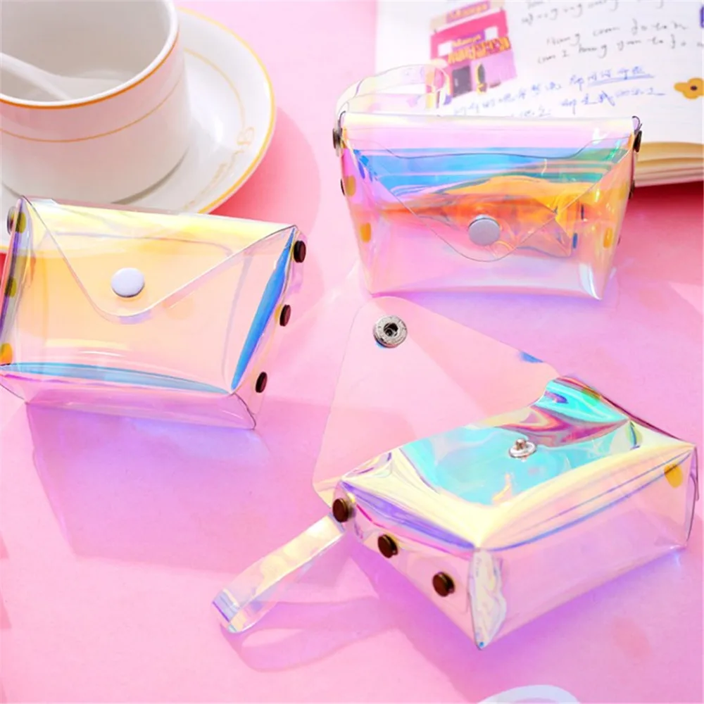 

Прозрачный квадратный Кошелек для монет, водонепроницаемый кошелек из ПВХ, Женский кошелек для мелочи с застежкой, держатель для удостовер...