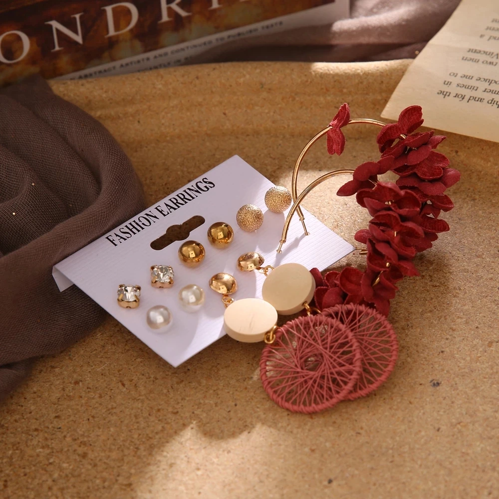 

EN Hot Sale Fashion Bohemian Earrings Set For Women 2020 New Trendy Flower Round Geometric Earring Female Fashion Jewelry