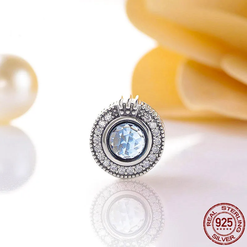 

Genuine 925 Sterling Silver Shine Blue Crown Fit Original 3mm Bracelet& Bangle Making Fashion DIY Jewelry For Women