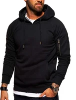 men leisure style hooded hoodie male autumn winter solid color breathable long sleeve sports tops with arm pocket