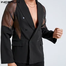 Blazer masculino de malha com transparência, blazer da moda com manga longa, roupa de rua casual para homens, 2021 (3)