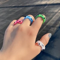 simple geometric wide brim colorful frog ring polymer clay resin rings animal jewelry cute funny smile face rings jewelry gifts