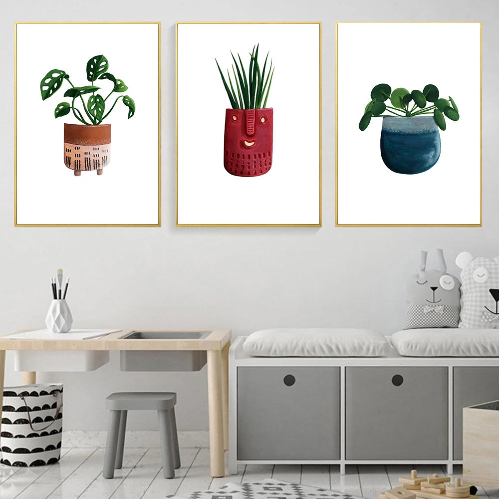 

Houseplant Posters Green Potted Plants Print Botanical Wall Art Nordic Canvas Painting Modern Picture for Living Room Home Decor