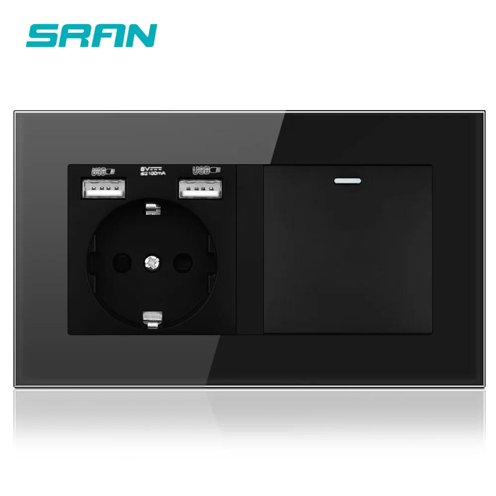 SRAN Европейская Сетевая розетка с кулисный переключатель 220v 16A Розетка usb 146*86