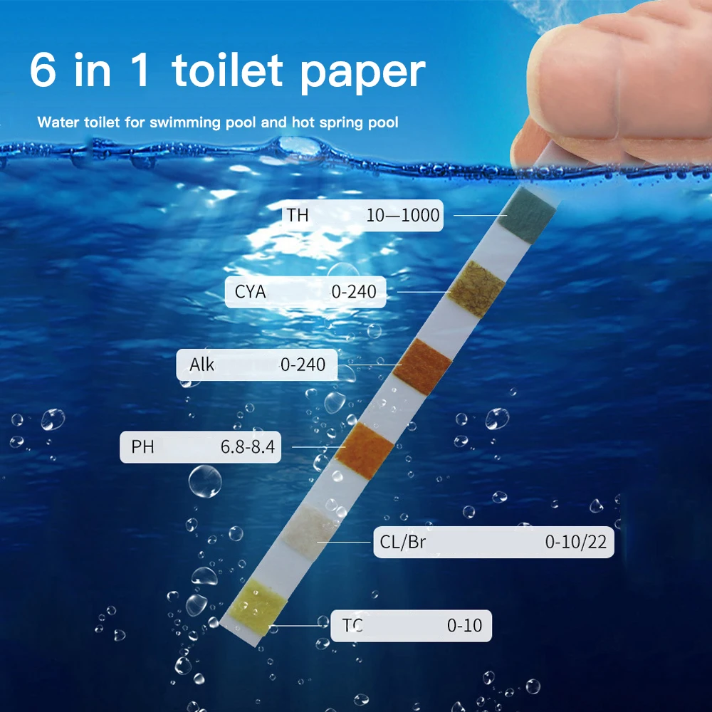 6-In-1 Multifunction Swimming Pool Test Paper Residual Chlorine PH Value Alkalinity Hardness Strip Tool | Инструменты