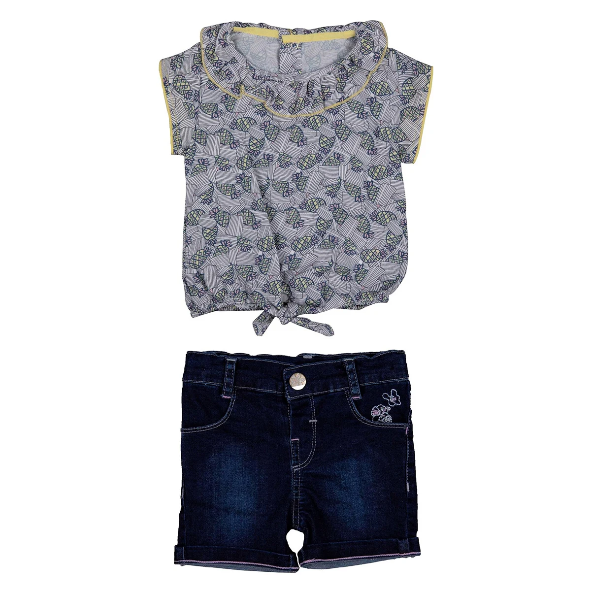 

Bebepan Pineapple Jean Shorts Blouse Set