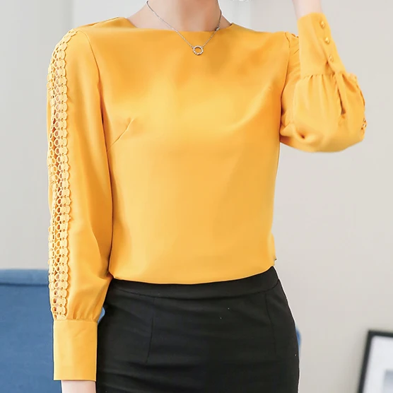 

Autumn Long Sleeve Chiffon Blouse Women New O-neck Hollow Out Slim White Shirt Women Solid Blouses Women Casual Clothing 821F