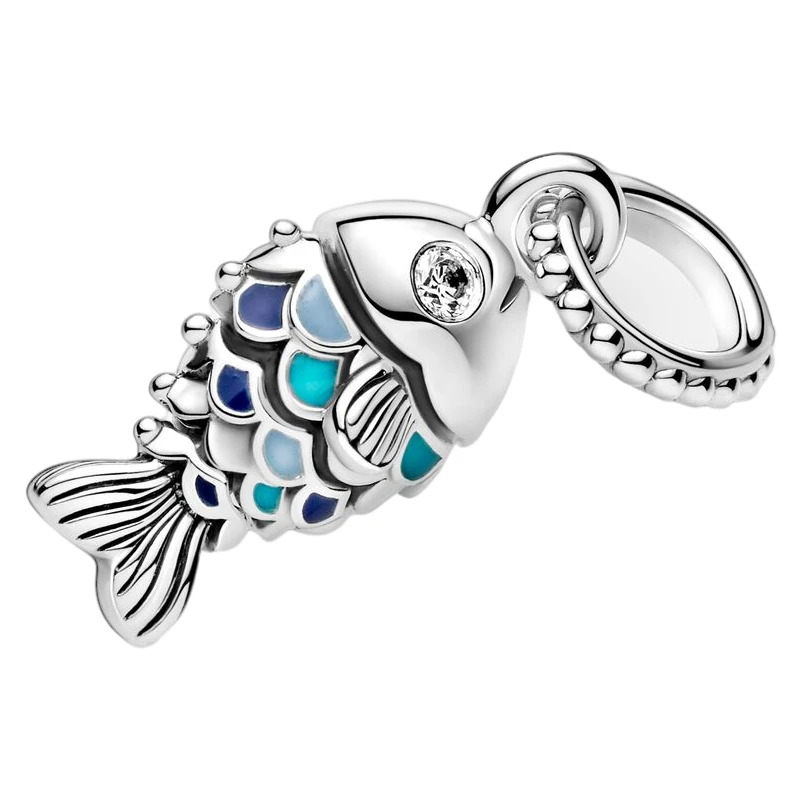 

Summer Ocean Series Blue Scale Fish Flamingo Charm Pink Hot Air Balloon Pendant Compatible Pandora 925 Original Bracelets Make