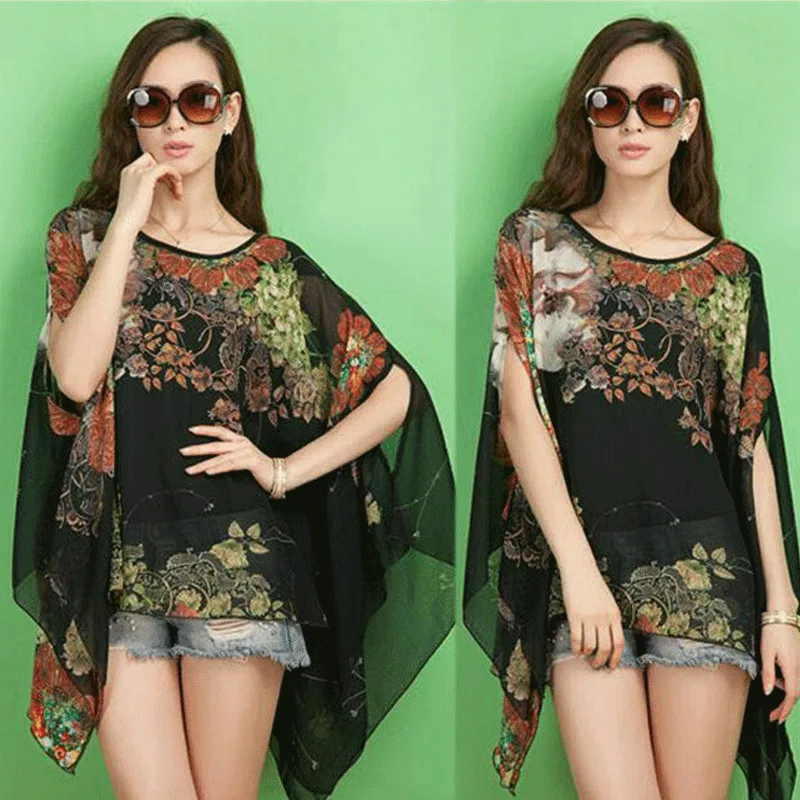 Популярная Осенняя модная женская шифоновая блузка с принтом Солнцезащитная