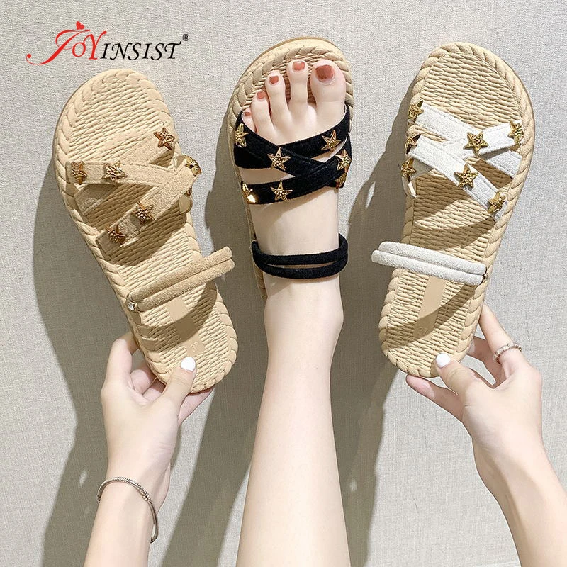 

Stylish and Comfortable Flat Heel Female Slippers Summer Beach Shoes Leather Slides Out Wear Women Beach Sandals Non-slip