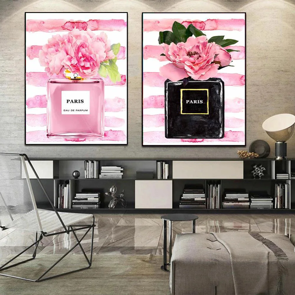 

Perfume With Flower Nordic Posters Fashion Coco Canvas Painting And Prints Modern Wall Art Pictures For Living Room Home Decor