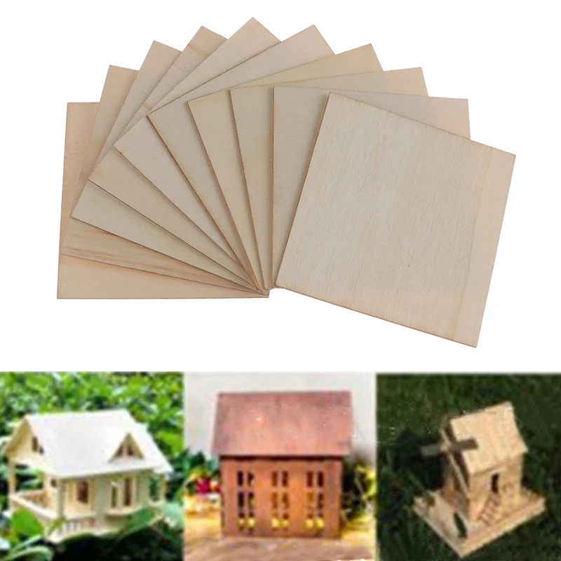 

10pc/bag Wood Sheet Wooden Plate Model for DIY House Toys 100*100*1.5mm