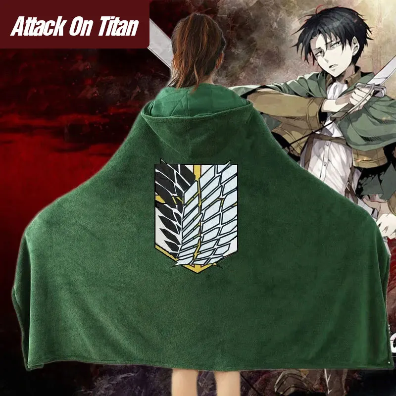 

Anime Attack on Titan Winter Blanket Totoro Nap Air Conditioning Blanket Hoodie Warm Shawl Cloak Flannel Wearable Blankets Adult