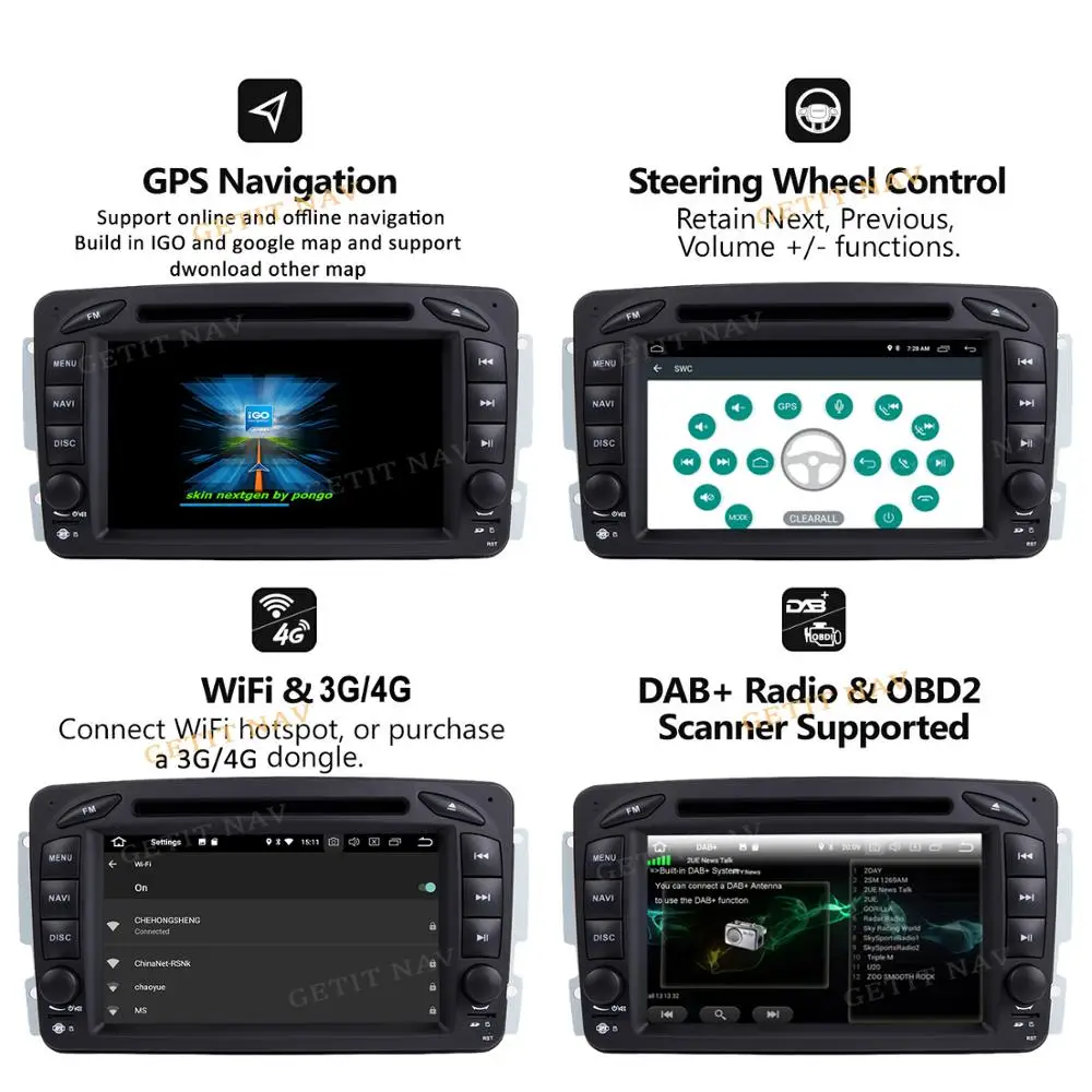 Автомагнитола на Android 10 DVD плеер для Mercedes/Benz/W209/W203/M/ML/W163/Viano/W639/Vito с GPS Навигатором BT