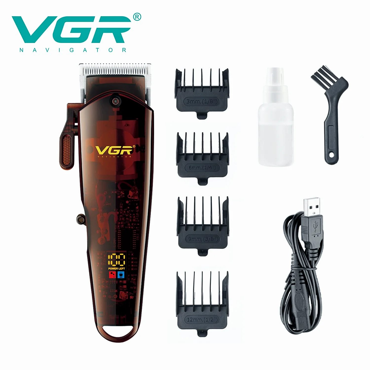 VGR Electric Hair Clipper Professional Hair Cutting Machine Hair Trimmer For Men Haircut Machine Barber Digital Display V-165
