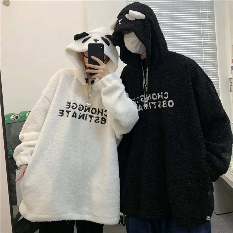 Panda Hoodie Men's Women's Letter Oversized Hoodie Boys and Girls Sweatshirt Korea Loose Hoodie with Panda Hat