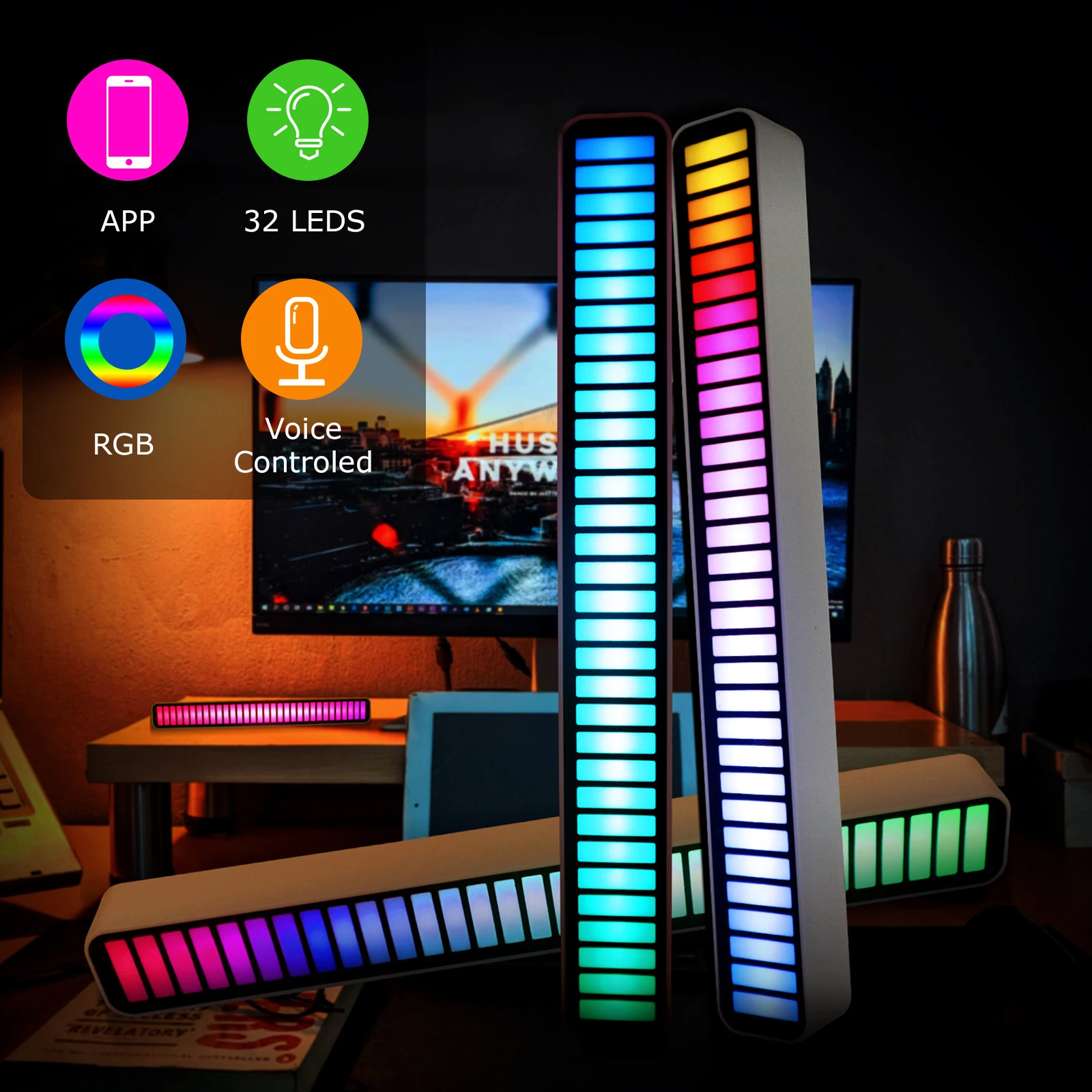 

Voice-activated Rhythm Light Stick 32-Bit RGB Audio Spectrum Bar Pickup Ambient DJ LED Display Rhythm Pulse Colorful Signal