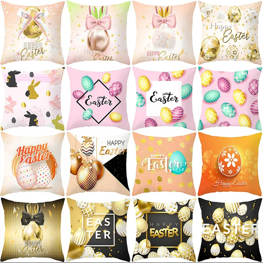 

Easter Eggs Decorations Pillowcase Sofa Cushion Case Bed Pillow Cover Home Party Decor Cushion Cover Throw Pillow Case 45x45cm