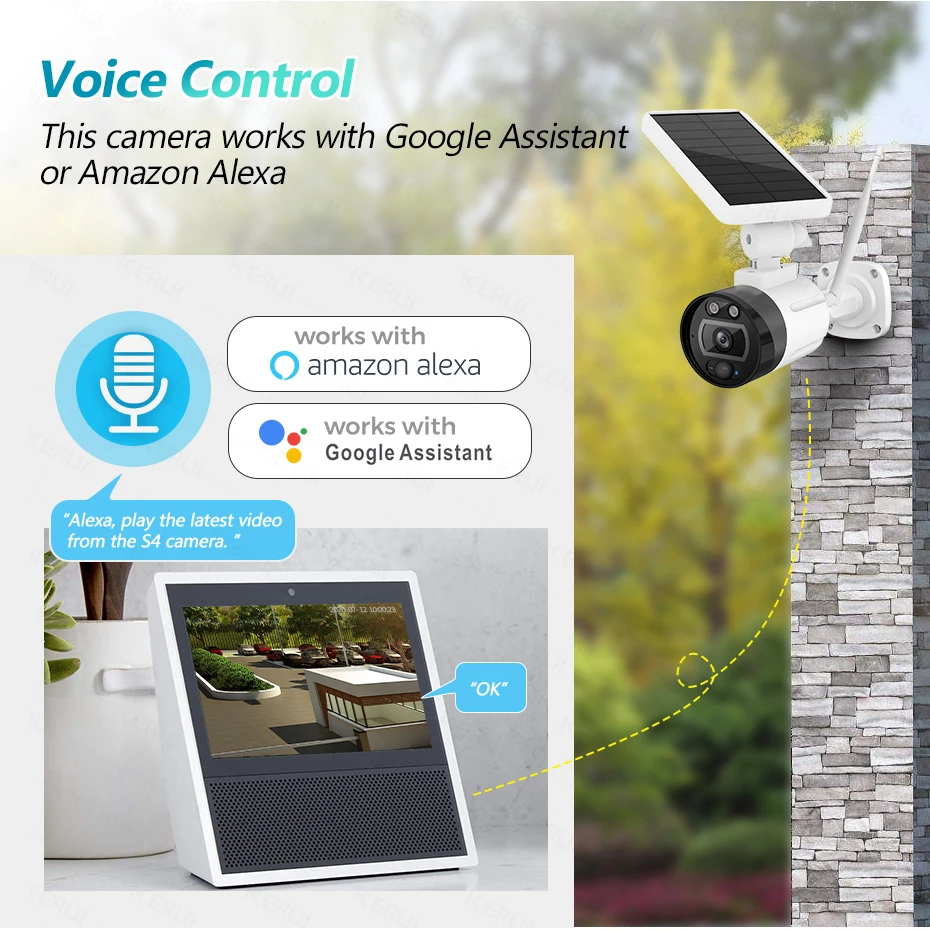2 мегапиксельная уличная Солнечная камера Alexa Google IP66 беспроводная