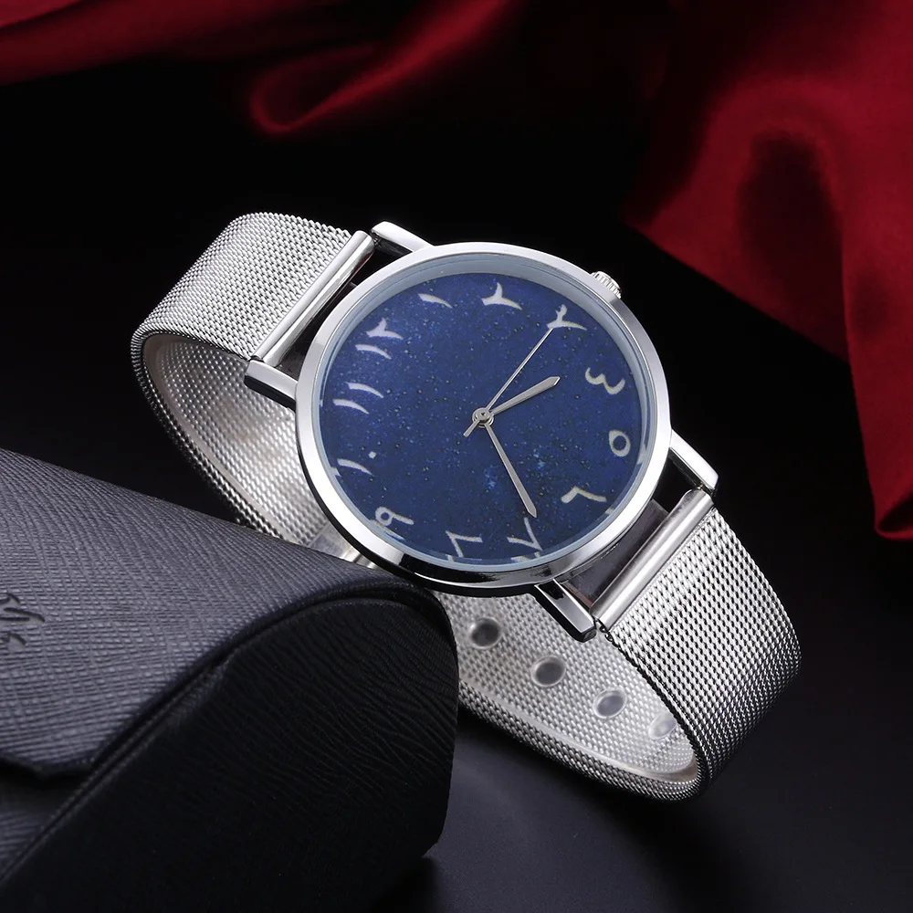 

2021 New Starry Sky Arabic Digital Watch Europe Hot Selling Alloy Mesh Belt Quartz Watch women watches