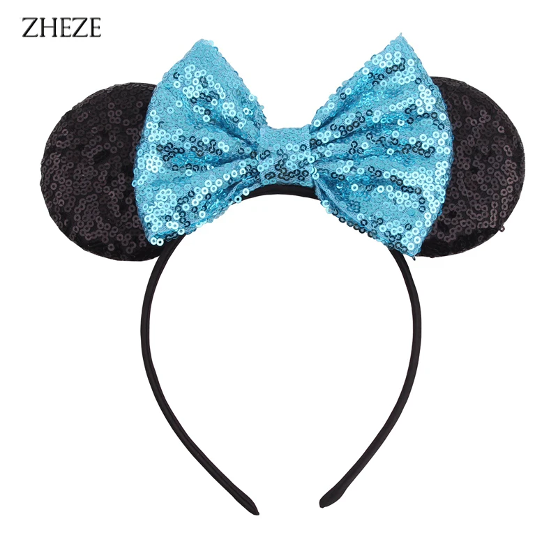 

Retail 1PC 2021 New Glitter Ears Headband 5'' Sequin Bow Hairwear DIY Handmade Headwear For Kids Party Hair Accessories