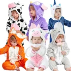 2022 детские пижамы, мультяшный единорог, панда, корова, костюмы, комбинезоны для девочек, детская одежда для сна, комбинезон для мальчиков, животных, панда, младенцев