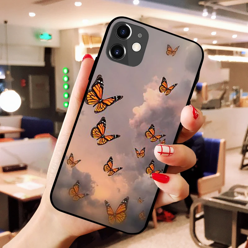 

Luxury brand butterfly Phone case For iphone 4 4s 5 5S SE 5C 6 6S 7 8 plus X XS XR 11 12 mini Pro Max 2020 black prime trend