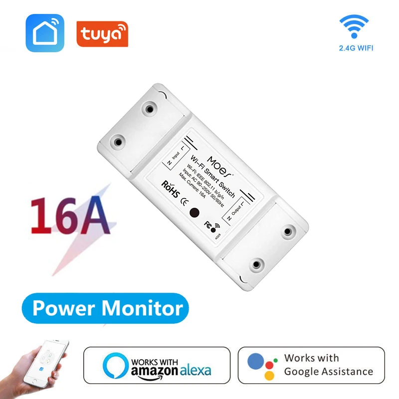 

Tuya Wifi DIY Smart Switch Relay Module Power Monitor Tuya/Smart Life App Remote Control 16A Work With Alexa Google Home