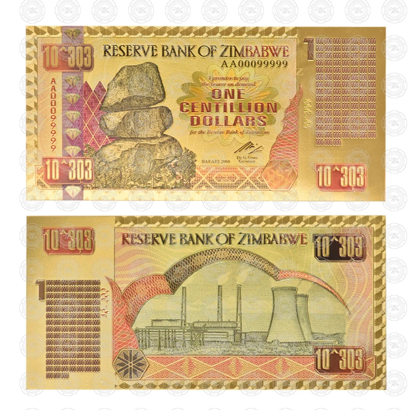 Gold 1 Centillion Zimbabwe$ Z100 триллион/100 кинтриллион/5 октиллион/100 декальон долларовые банкноты из золотой фольги реплики банкнот Бумажные деньги бизнес подарок - Цвет: Gold 1 Centillion